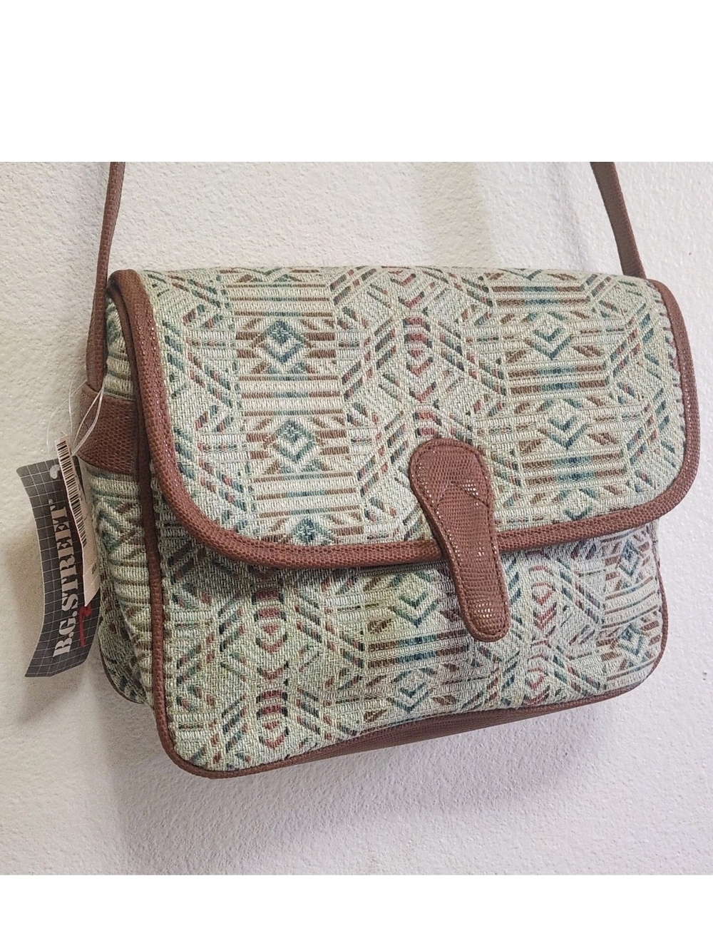 VTG 90s BG Street Aztec Tapestry Carpet Crossbody Bag 10x9x4 Bon Marche Hippie - Picture 4 of 16